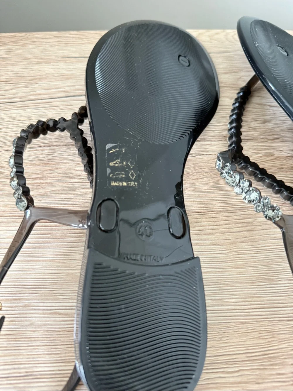 Women Black Jelly Sandals with Swarovski Crystal Size 40 MENGHI